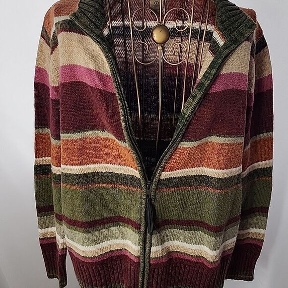 Autumn Hues Zippered Striped Cardigan Sweater Size S - Picture 6 of 7
